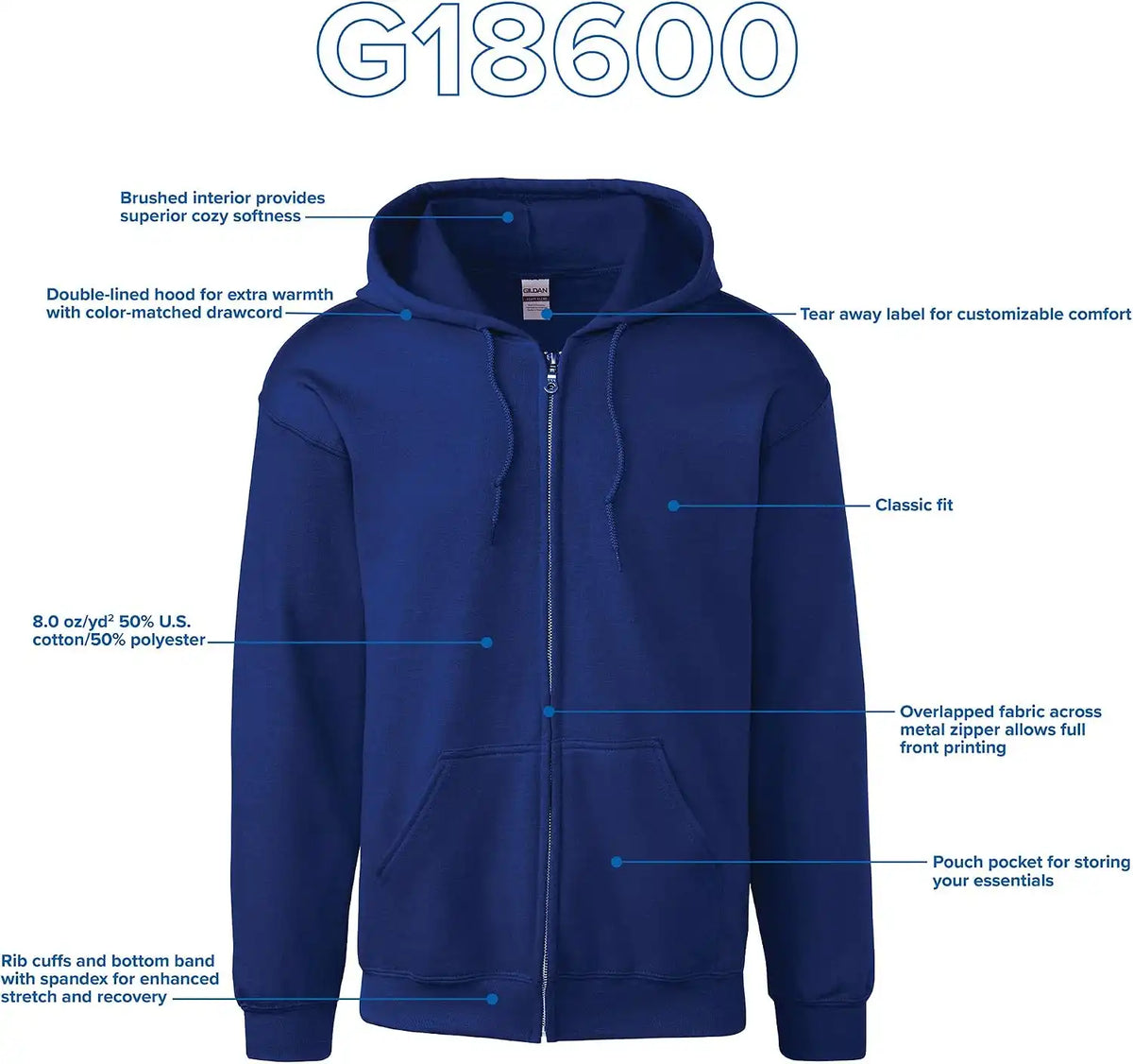 Underground Printing Unisex Adult Fleece Zip Hoodie Sweatshirt, Style G18600, Multipack