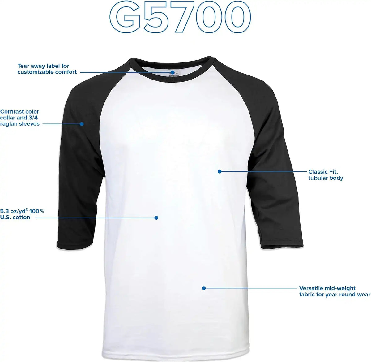 Gildan Men's Heavy Cotton 3/4 Raglan T-shirt, Style G5700, 2-pack