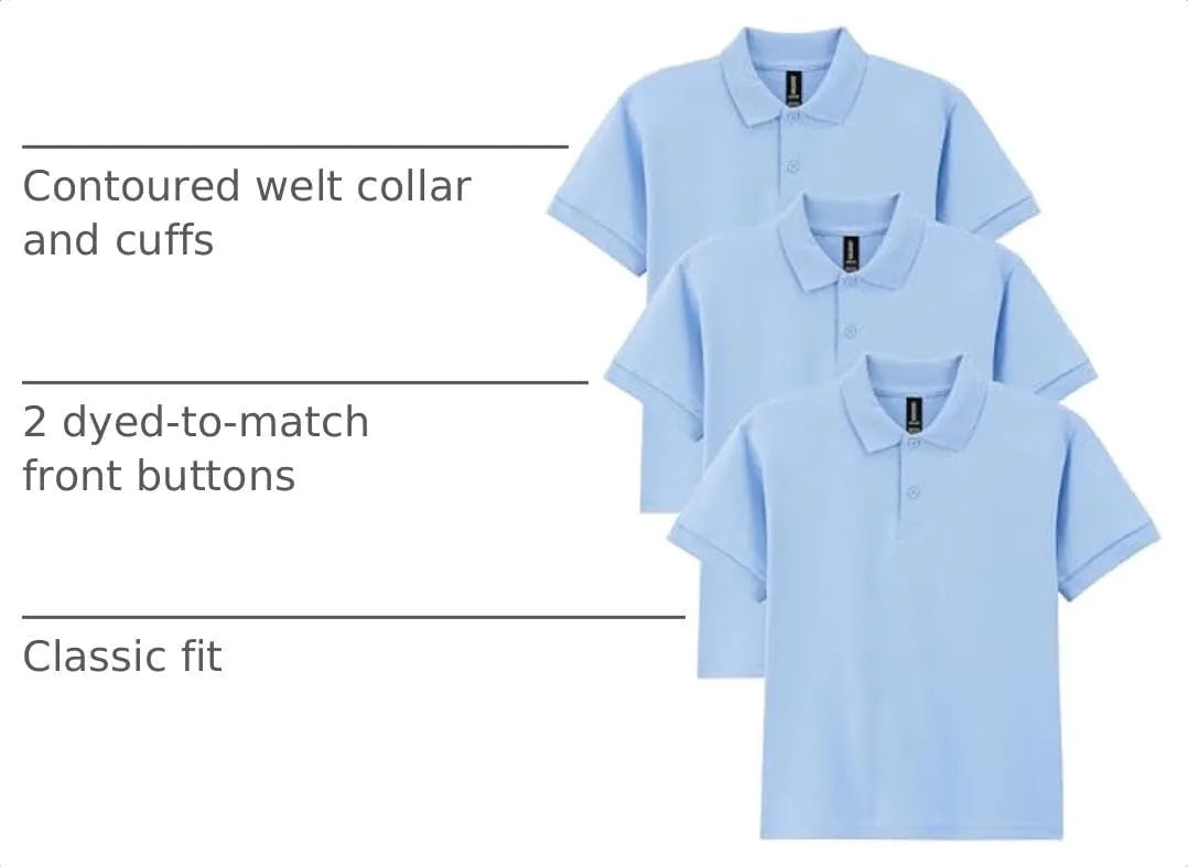 Gildan Kids' DryBlend Short Sleeve Polo, Style G8800b, 3-Pack