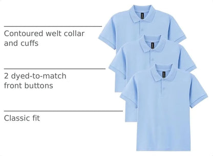 Gildan Kids' DryBlend Short Sleeve Polo, Style G8800b, 3-Pack