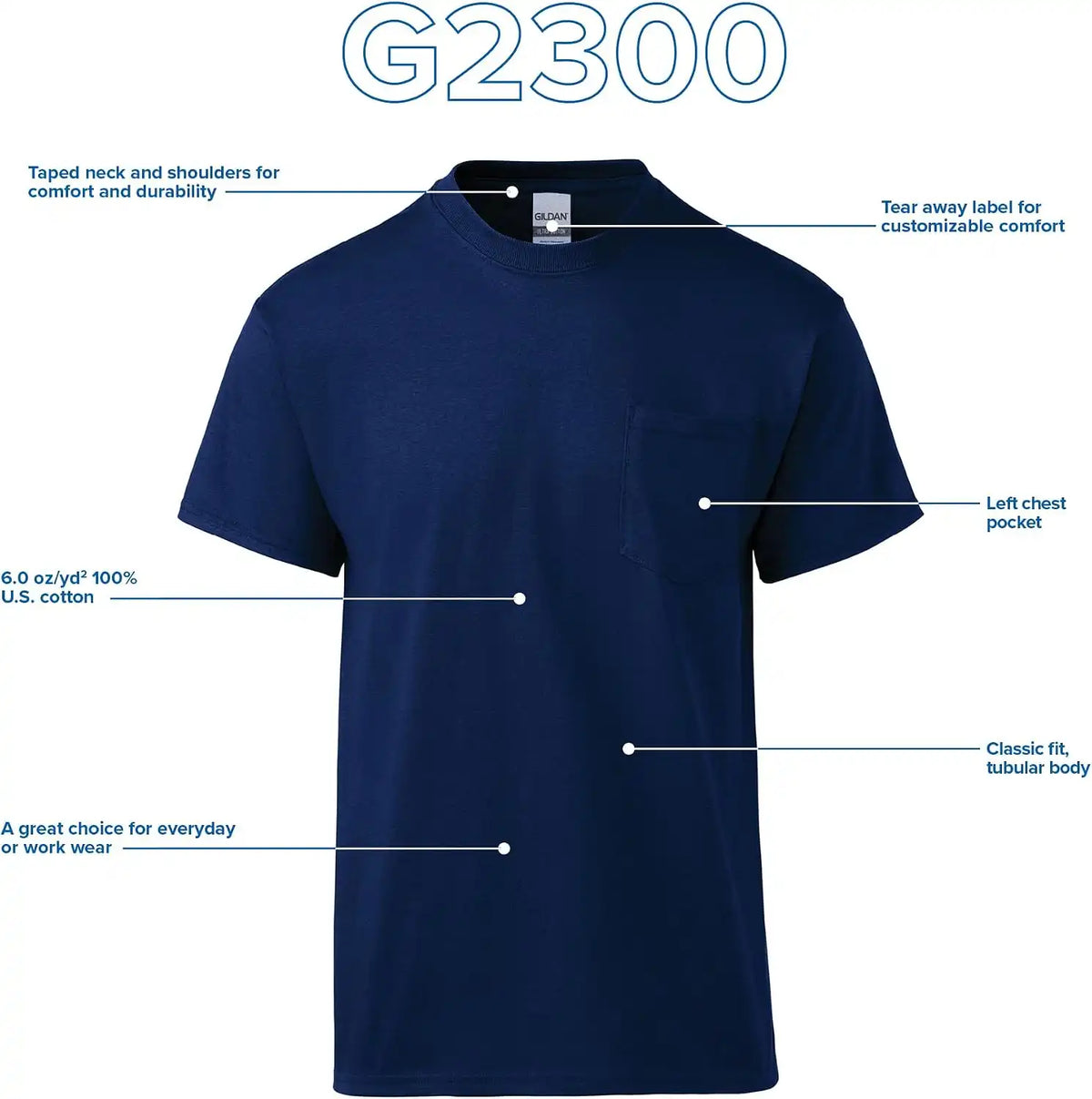 Gildan Adult Ultra Cotton T-Shirt with Pocket, Style G2300, 2-Pack