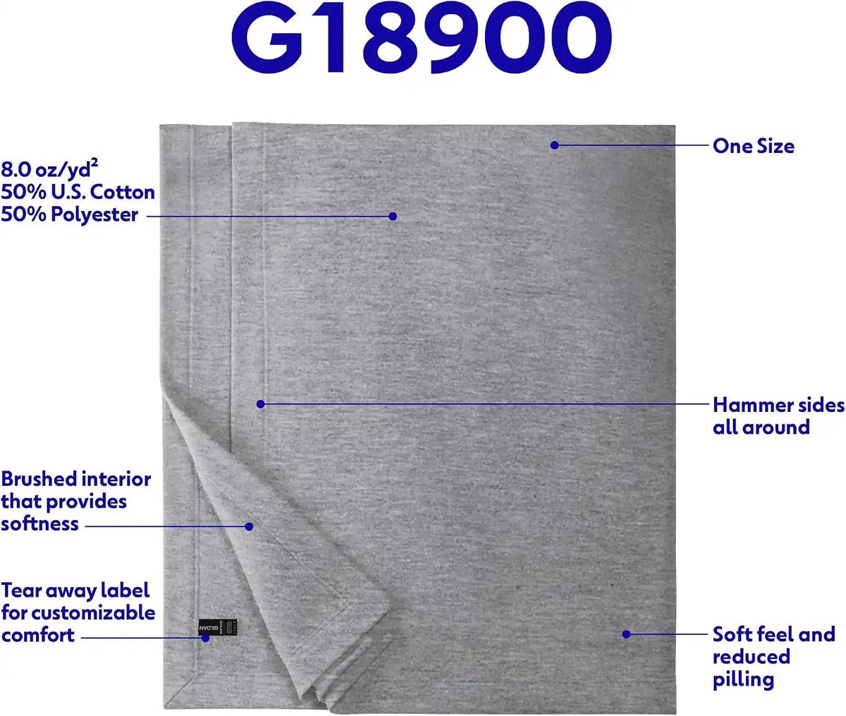 Gildan Adult Heavy Blend Fleece Blanket, Style G18900, Royal, 50" x 60"